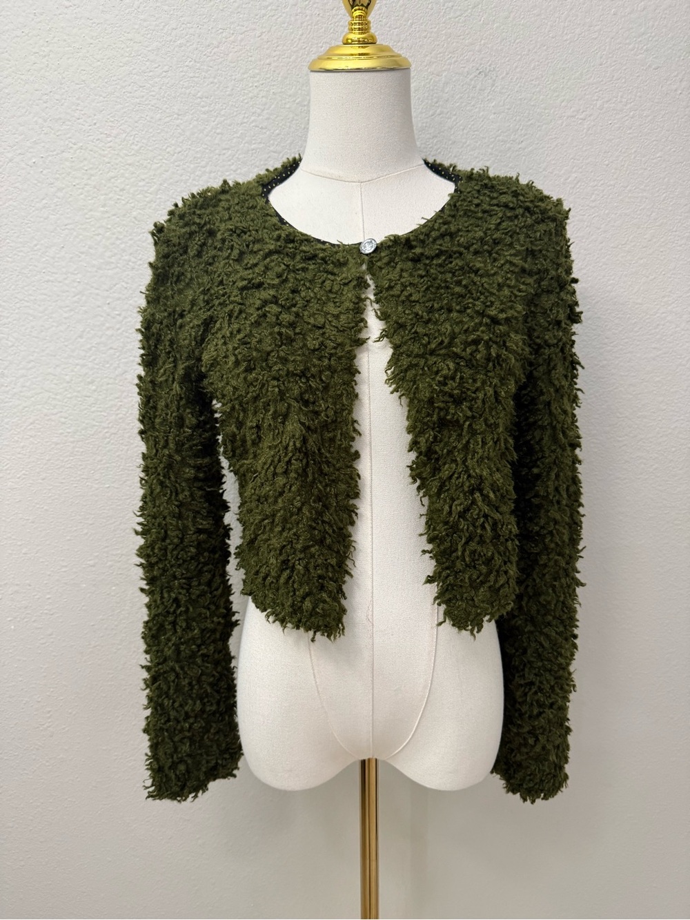 Zaza Couture La Femme Olive Green Shag Cardigan Sweater M Boho